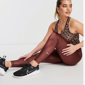 NWOT Nike One Women Bronze Eclipse Shine Mid Rise Leggings